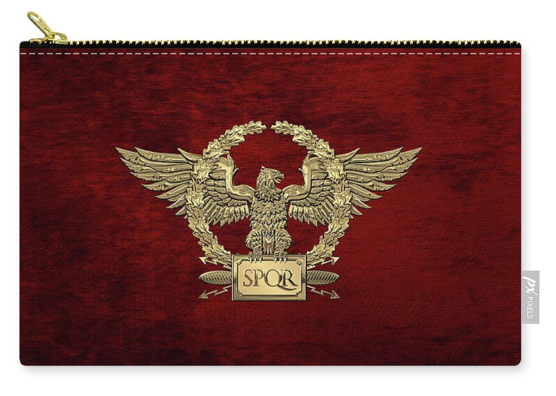 ‘treasures Of Rome’ Collection By Serge Averbukh Carry-all Pouch featuring the digital art Gold Roman Imperial Eagle - S P Q R Special Edition over Red Velvet by Serge Averbukh