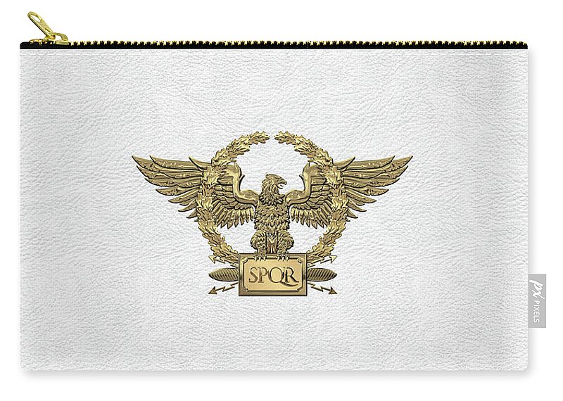 ‘treasures Of Rome’ Collection By Serge Averbukh Zip Pouch featuring the digital art Gold Roman Imperial Eagle - S P Q R Special Edition over White Leather by Serge Averbukh