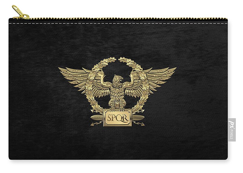 ‘treasures Of Rome’ Collection By Serge Averbukh Carry-all Pouch featuring the digital art Gold Roman Imperial Eagle - S P Q R Special Edition over Black Velvet by Serge Averbukh