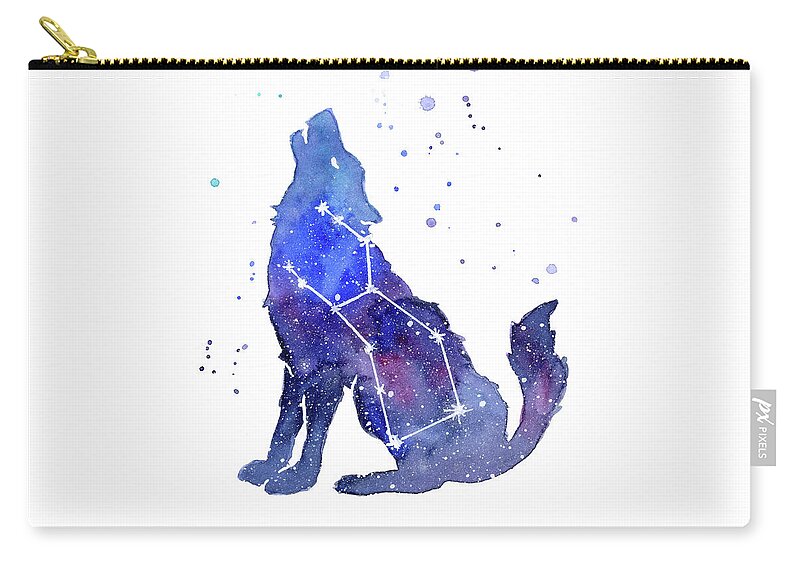 Wolf Zip Pouch featuring the painting Galaxy Wolf - Lupus Constellation by Olga Shvartsur