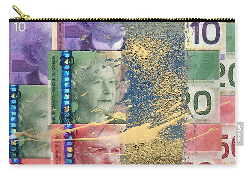 ‘money’ Collection By Serge Averbukh Zip Pouch featuring the digital art Pure Gold - Selection of Canadian Paper Currency by Serge Averbukh
