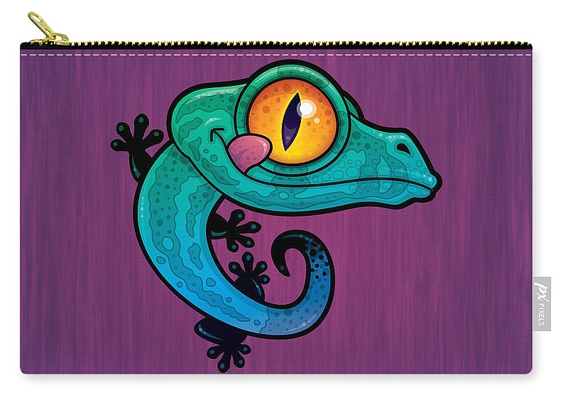 Lizard Zip Pouch featuring the digital art Cute Colorful Cartoon Gecko by John Schwegel