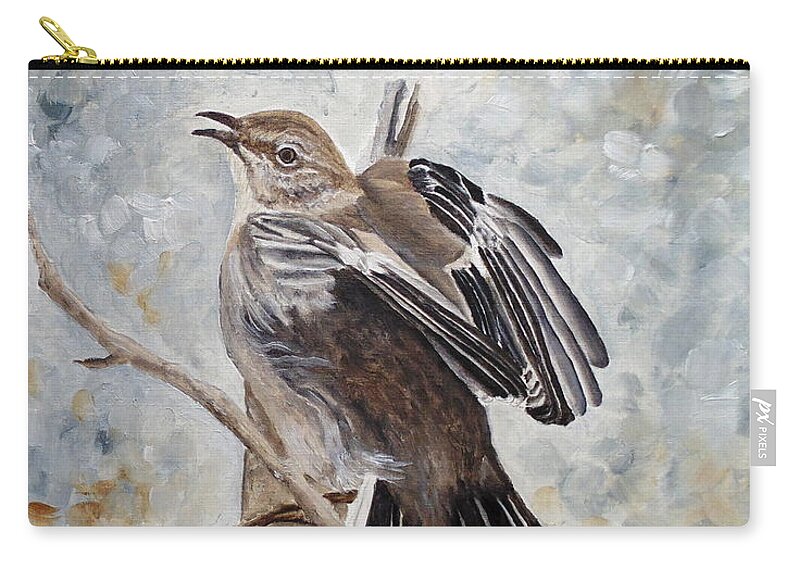 Mockingbirds Zip Pouch featuring the painting Mockingbird Grandeur by Angeles M Pomata