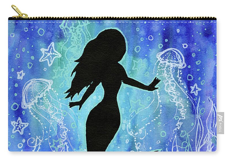 Mermaid Zip Pouch featuring the painting Mermaid Under Water by Olga Shvartsur
