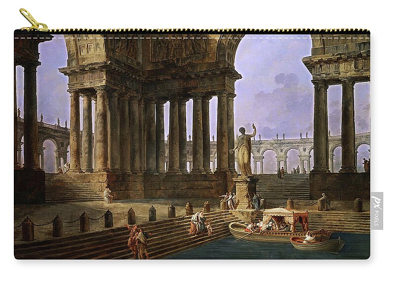 The Landing Place Carry-all Pouch featuring the painting The Landing Place by Hubert Robert by Rolando Burbon