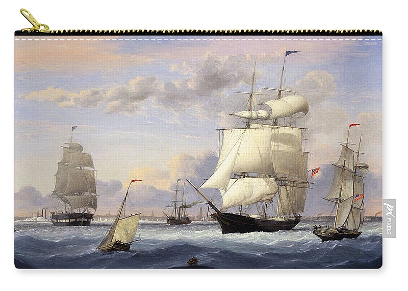New York Harbor Zip Pouch featuring the painting New York Harbor by Fitz Henry Lane by Rolando Burbon