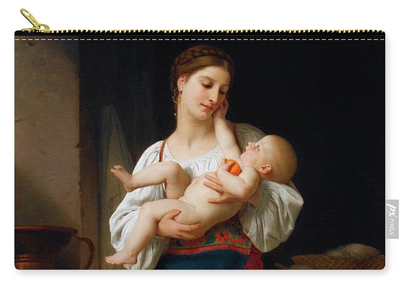 Mother And Child Carry-all Pouch featuring the painting Mother and Child by William Adolphe Bouguereau by Rolando Burbon