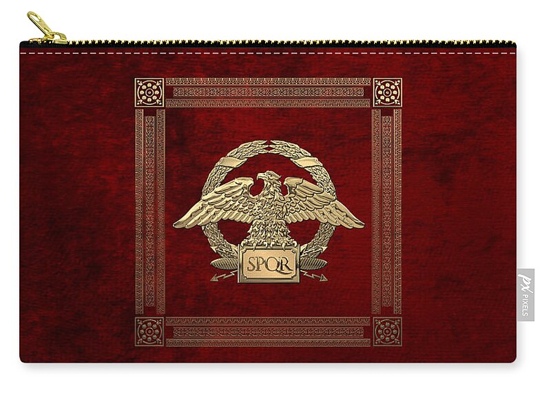 ‘treasures Of Rome’ Collection By Serge Averbukh Zip Pouch featuring the digital art Roman Empire - Gold Roman Imperial Eagle over Red Velvet by Serge Averbukh