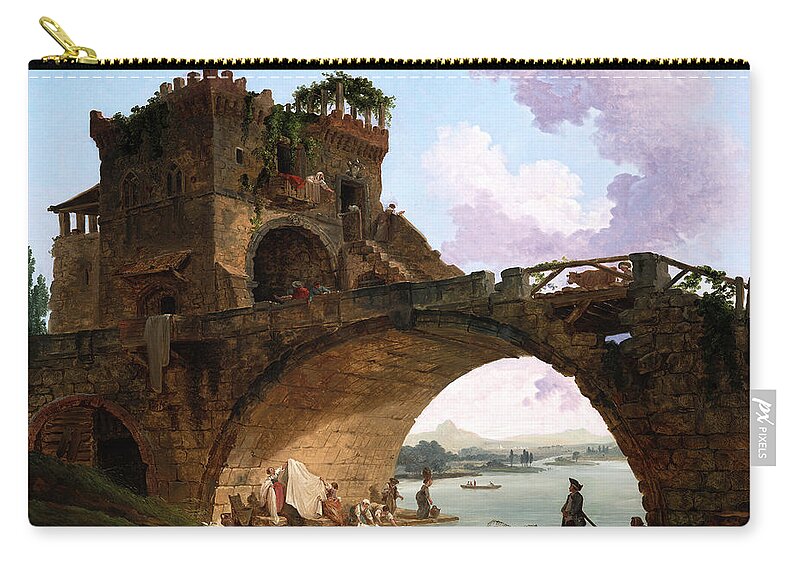 The Ponte Salario Carry-all Pouch featuring the painting The Ponte Salario by Hubert Robert by Rolando Burbon