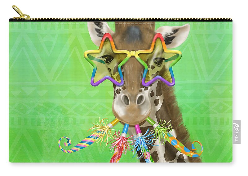 Giraffe Zip Pouch featuring the mixed media Party Safari Giraffe by Shari Warren