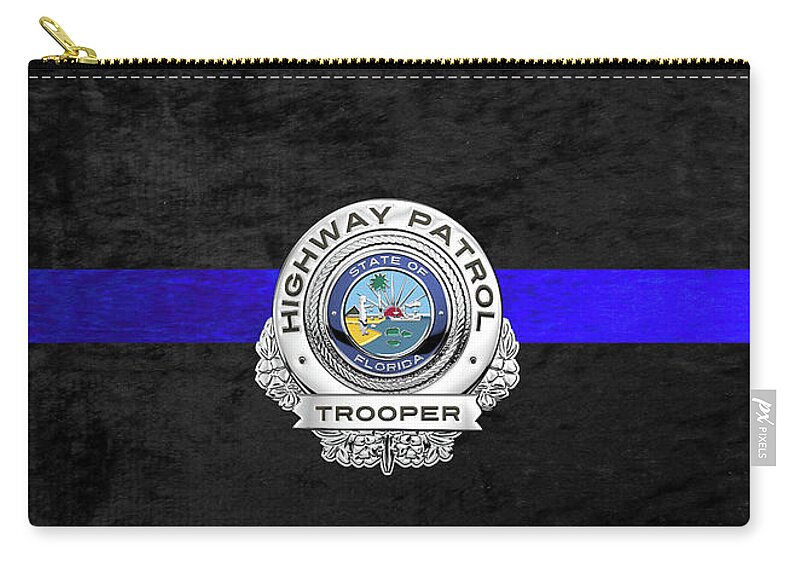  ‘law Enforcement Insignia & Heraldry’ Collection By Serge Averbukh Zip Pouch featuring the digital art Florida Highway Patrol - F H P Trooper Badge over The Thin Blue Line by Serge Averbukh