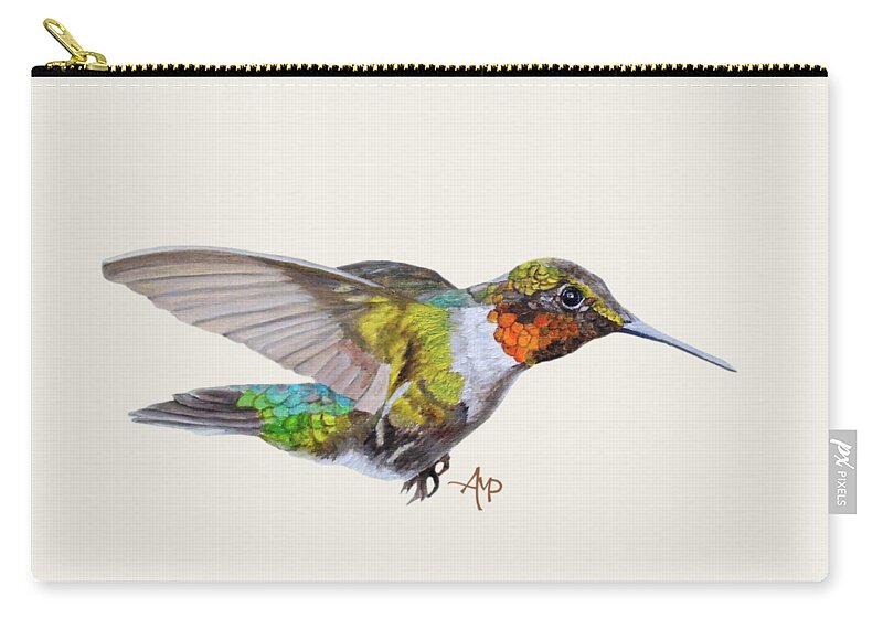 Hummingbird Zip Pouch featuring the mixed media Motley Flying Hummer I by Angeles M Pomata