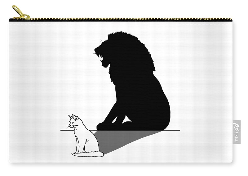 Cat Zip Pouch featuring the digital art Cat With Lion Shadow by Konni Jensen