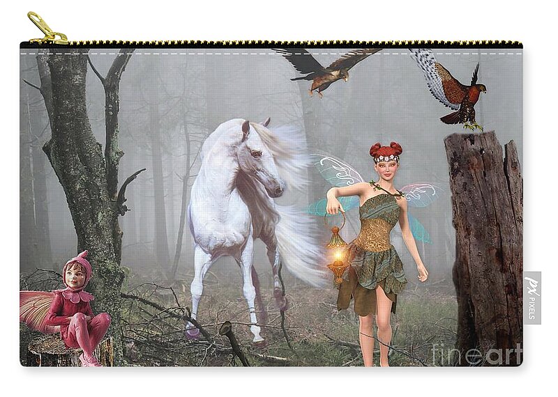 Fairy Zip Pouch featuring the digital art As Darkness Falls by Morag Bates