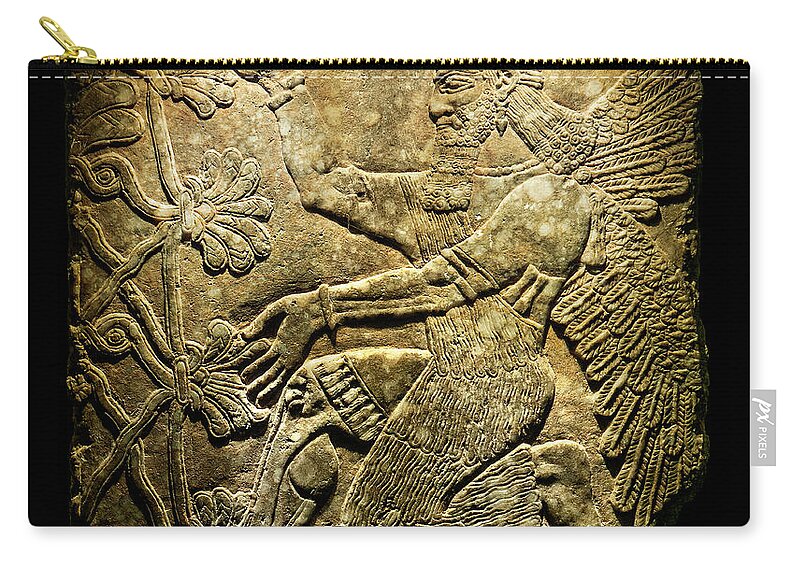 Assyrian Winged Genie Zip Pouch featuring the photograph Assyrian Winged Genie by Weston Westmoreland