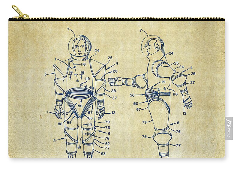 Space Suit Zip Pouch featuring the digital art Astronaut Space Suit Patent 1968 - Vintage by Nikki Marie Smith