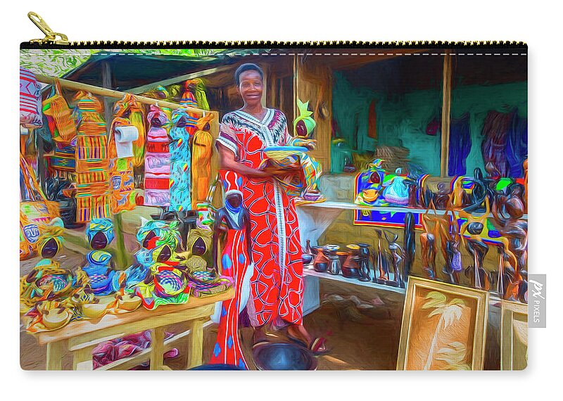 African Zip Pouch featuring the photograph At the Market Painting by Debra and Dave Vanderlaan