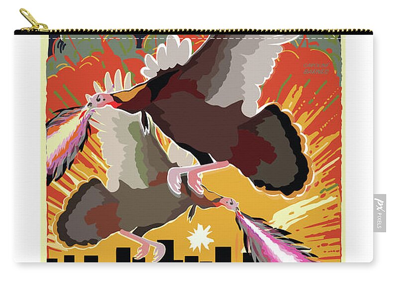 Brookline Turkeys Zip Pouch featuring the digital art Attack by Caroline Barnes