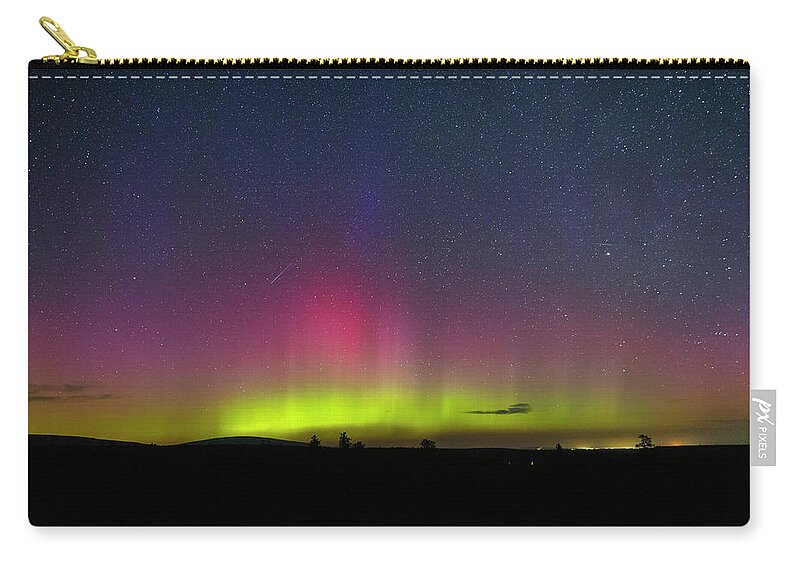 Lights Zip Pouch featuring the photograph Aurora and Perseid by Cat Connor