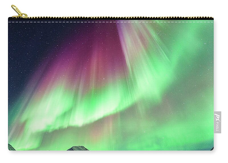 Scenics Zip Pouch featuring the photograph Aurora Borealis In Alaska by Noppawat Tom Charoensinphon