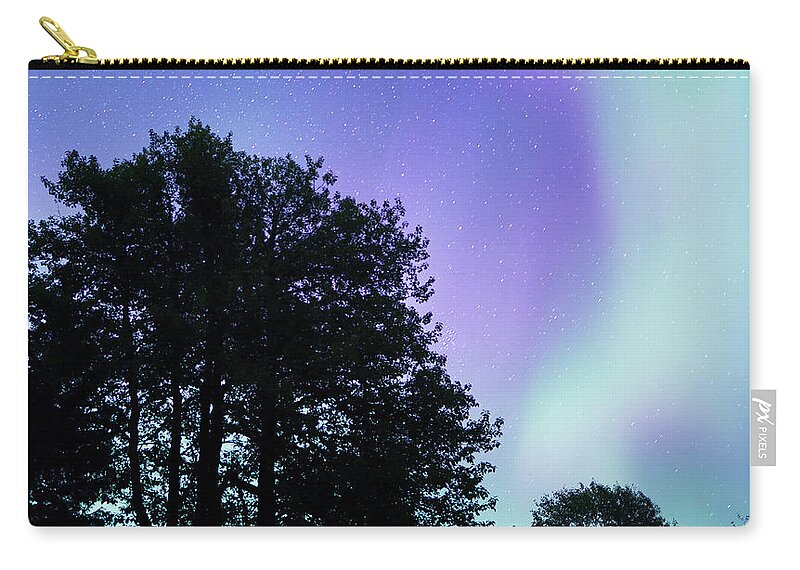 Alaska Zip Pouch featuring the photograph Aurora with Cottonwood trees by Michele Cornelius