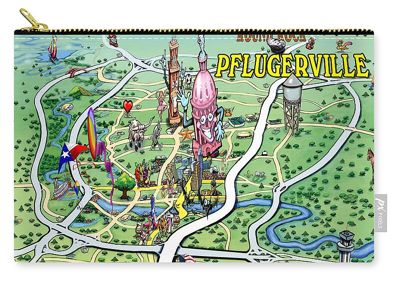 Austin Zip Pouch featuring the digital art Austin Pflugerville Texas by Kevin Middleton