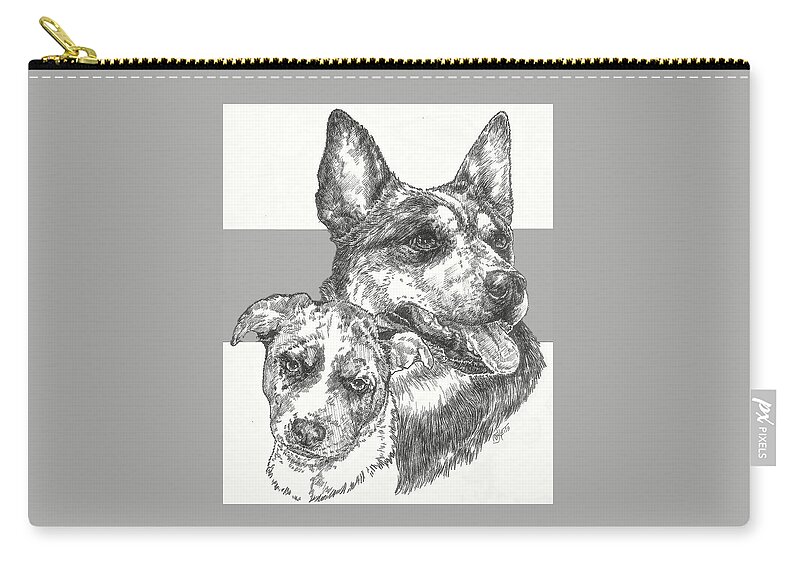 Herding Group Zip Pouch featuring the drawing Australian Cattle Dog and Pup by Barbara Keith