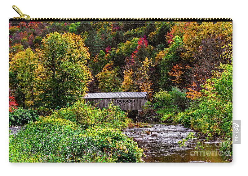 Vermont Zip Pouch featuring the photograph Autumn At The Comstock Covered Bridge by Scenic Vermont Photography