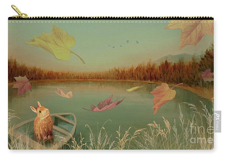 Stirrup Lake Zip Pouch featuring the painting Autumn Dream by Yoonhee Ko