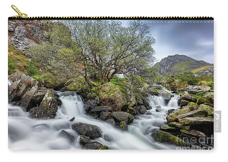 Tryfan Mountain Zip Pouch featuring the photograph Autumn Mountain Rapids Snowdonia by Adrian Evans