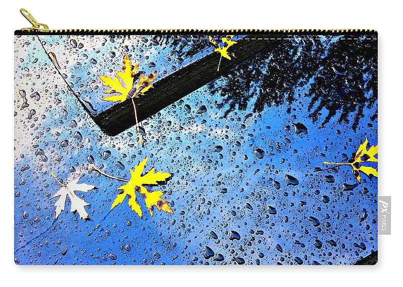 Autumn Zip Pouch featuring the photograph Autumn Raindrops Car Reflections by Frank J Casella