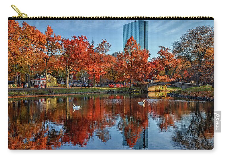 Boston Zip Pouch featuring the photograph Autumn Reflections on the Charles River Esplanade by Kristen Wilkinson