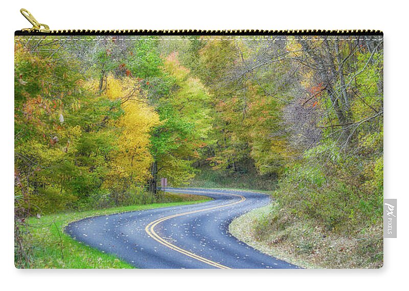 Blue Ridge Parkway Zip Pouch featuring the photograph Autumn Road 2 by Nunweiler Photography