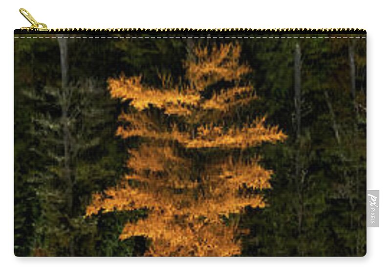 Canada Northern Ontario Ontario Calm Boreal Forest Fores Peaceful Calm Reflections Golden Yellow Tamarack Zip Pouch featuring the photograph Autumn Tamarack by Doug Gibbons
