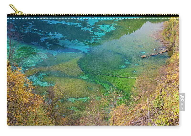 Scenics Zip Pouch featuring the photograph Autumn Trees And Lake, Jiuzhaigou by Peter Adams