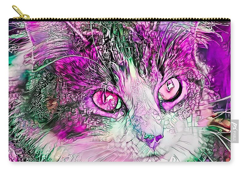 Pink Zip Pouch featuring the digital art Awesome Pink Kitty Face by Don Northup