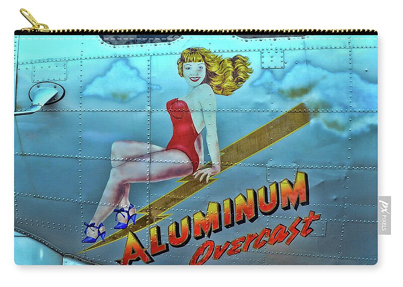 Plane Zip Pouch featuring the photograph B - 17 Aluminum Overcast Pin-Up by Allen Beatty