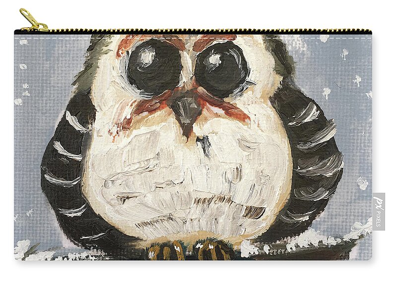 Owl Zip Pouch featuring the painting Baby Owl by Roxy Rich