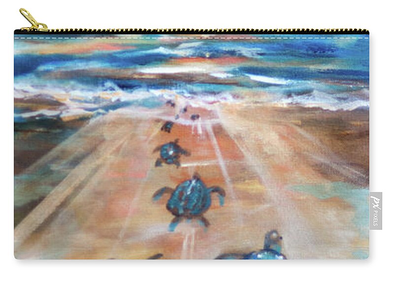 Ocean Zip Pouch featuring the painting Baby Sea Turtle Fantasy by Linda Olsen