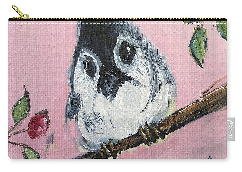 Titmouse Carry-all Pouch featuring the painting Baby Tufted Tit Mouse by Roxy Rich