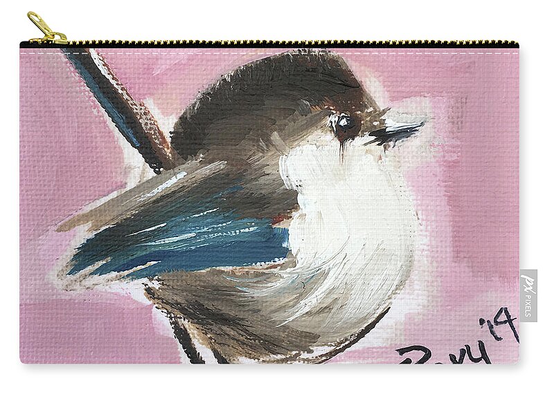 Wren Carry-all Pouch featuring the painting Baby Wren by Roxy Rich