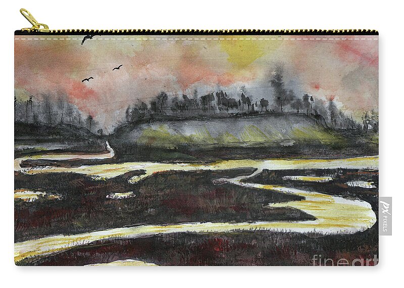 Bay Zip Pouch featuring the painting Back Bay After Sunset by Randy Sprout