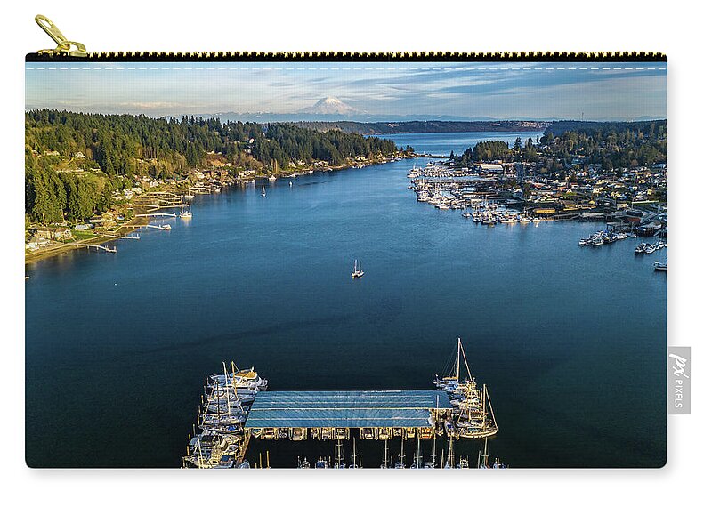 Mount Rainier Zip Pouch featuring the photograph Back Of The Harbor by Clinton Ward