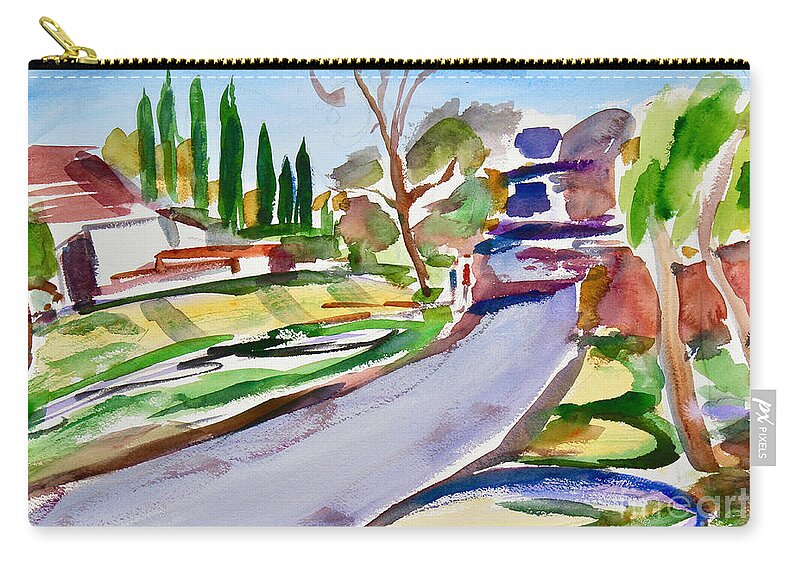 Back Road With Shadows Zip Pouch featuring the painting Back Road With Shadows by Richard Fox