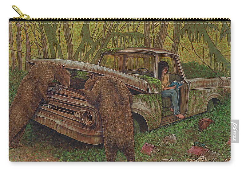 Bears Zip Pouch featuring the painting Backwoods by Holly Wood