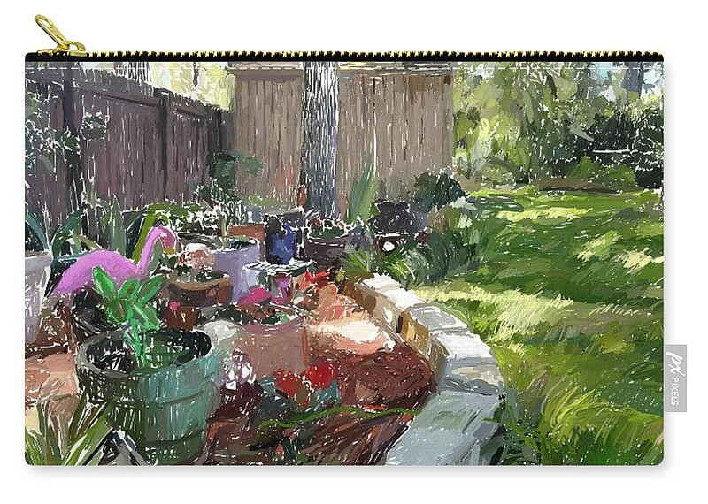 Backyard Zip Pouch featuring the digital art Backyard Garden by Joe Roache