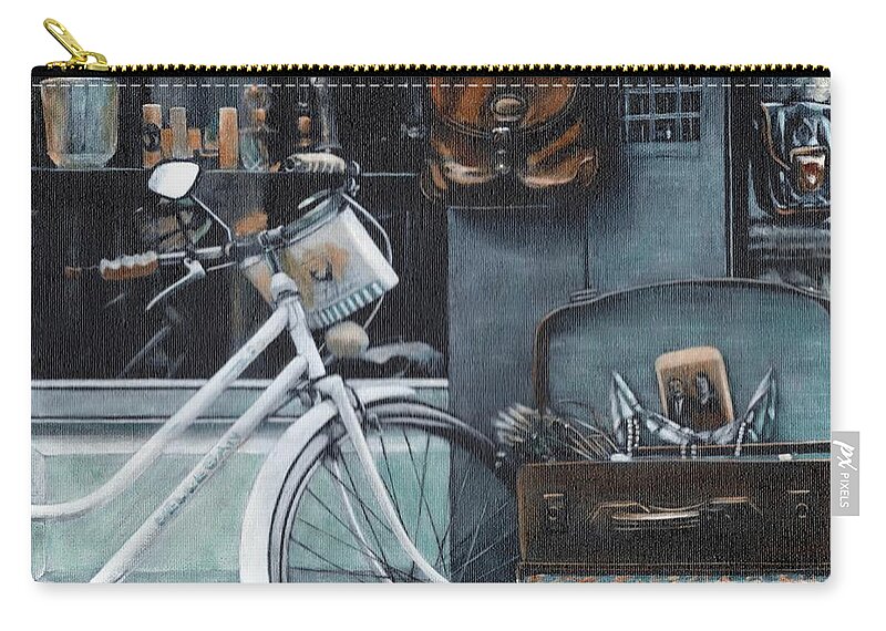 Bicycle Zip Pouch featuring the painting Bagging a bargain by John Neeve