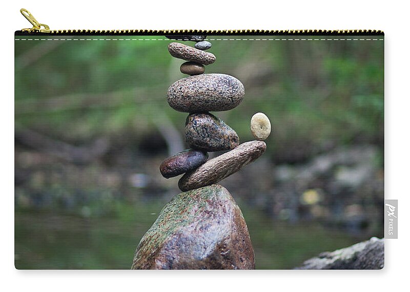 Meditation Zen Yoga Mindfulness Stones Nature Land Art Balancing Sweden Zip Pouch featuring the sculpture Balancing art #18 by Pontus Jansson