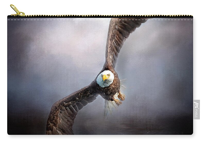 Bald Eagle Zip Pouch featuring the digital art Bald Eagle Bank Right by Jeanette Mahoney