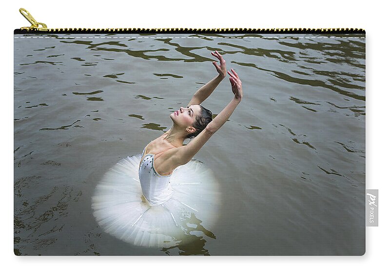 People Zip Pouch featuring the photograph Ballerina In Tutu Performing In Water by Nisian Hughes